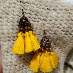 Yellow tassel earrings